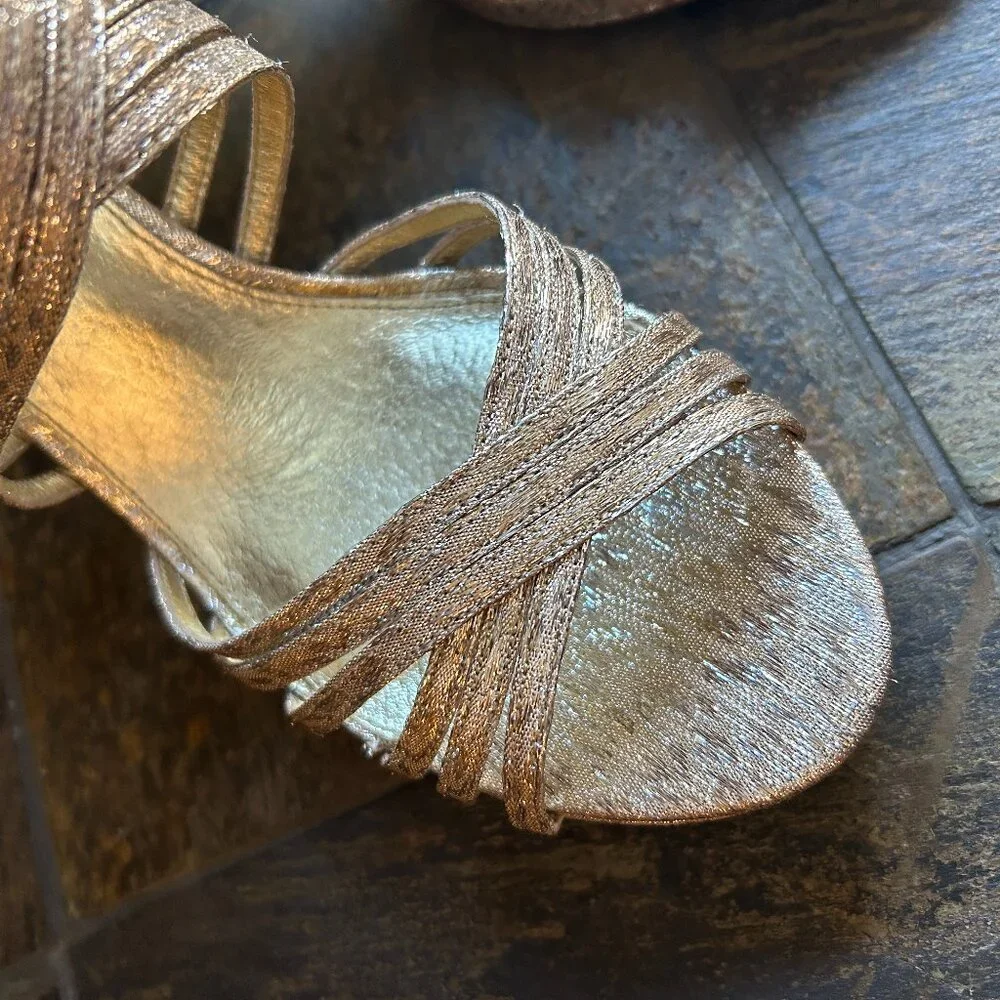 Adrianna Papell “Aiden” Gold Metallic Strappy Slingback Platform Sandal